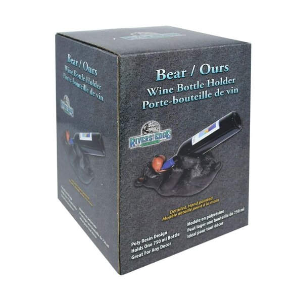 Rivers Edge Black Bear Figurine Wine Bottle Holder Caddy Home Decor 11-in NWB - Picture 2 of 5